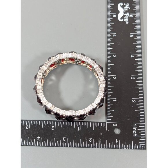 Monet Red Rhinestone Tennis Bracelet 7" Stretch Silver Tone - Picture 8 of 8